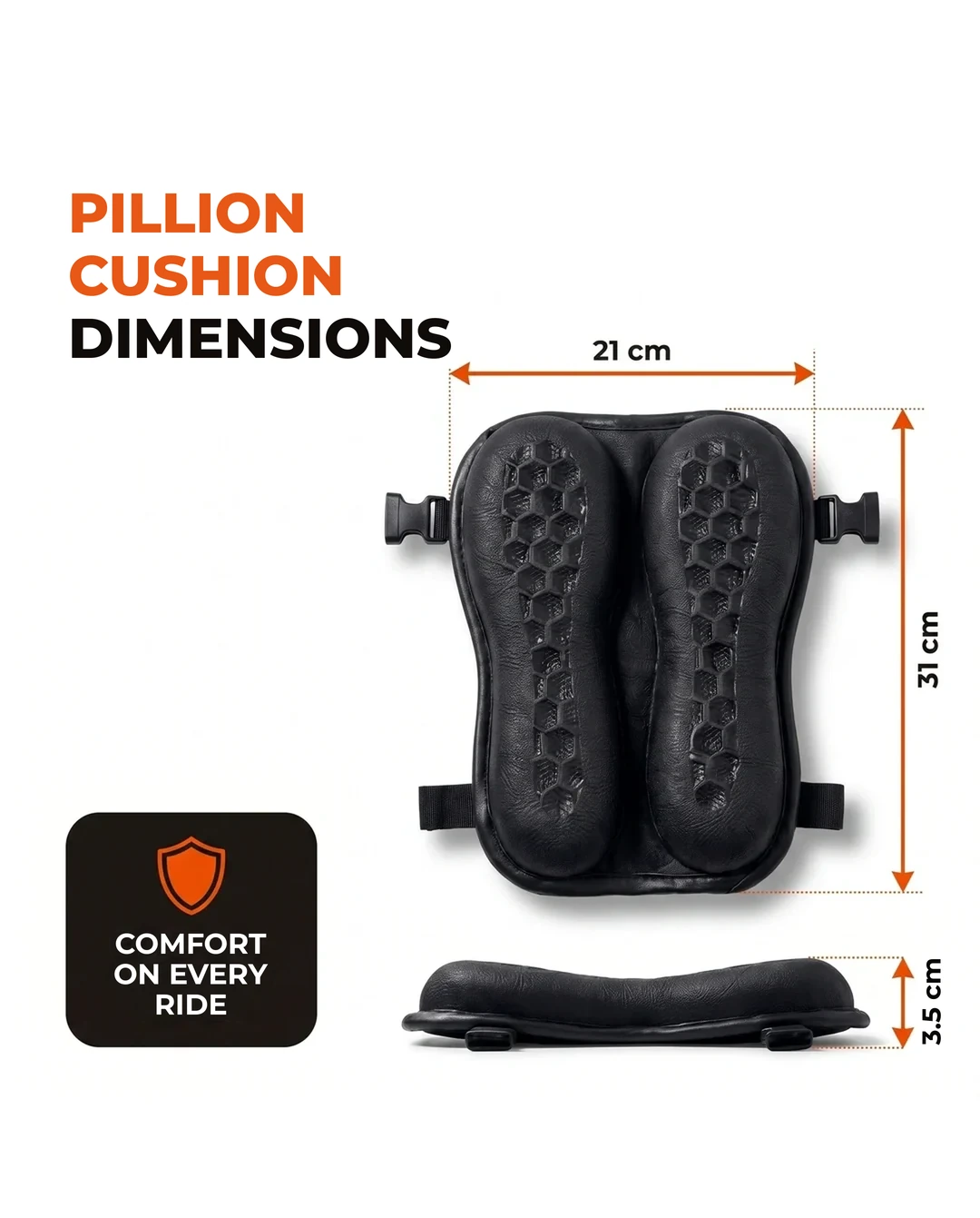 Pillion Cushion dimensions: 21 cm × 31 cm × 3.5 cm